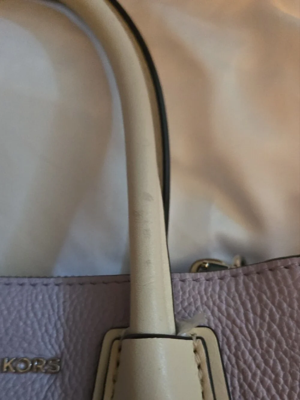 Michael Kors Lavender Leather Satchel with Cream Handles and Dark Trim